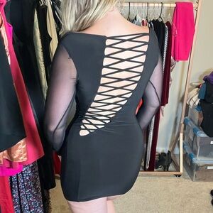 Mesh sexy black mini dress